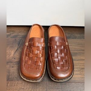 Vintage Frye Corsica Woven Leather Square Toe Mules Brown Size 6.5